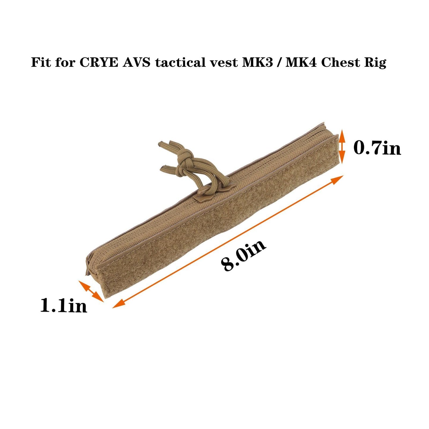 Two-Way Zipper Extra Expansion Opening Top Insert Hook and Loop Pocket Accessories for Tactical Vest - 8" Length (Tan)