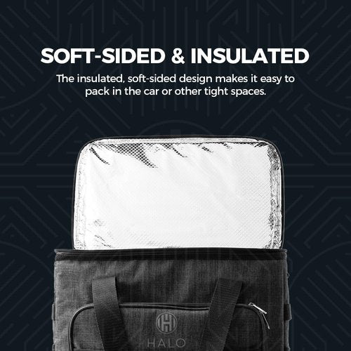 HALO 28L Hybrid Cooler & Warmer Bag | Electric Travel Cooler, Collapsible for Easy Storage, Keep Drinks Cold & Food Warm, Ice Free Cooling, Includes Shoulder Strap, DC Power Cord & AC Adapter — Black