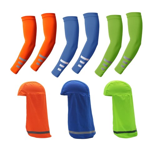 SUKOUSRAM Neck Gaiter Visibility Reflective Safety Sun Shade Hat UV Protection Reflective Strap Arm Sleeves Cooling Breathable Cap Bandana for Outdoor Activities