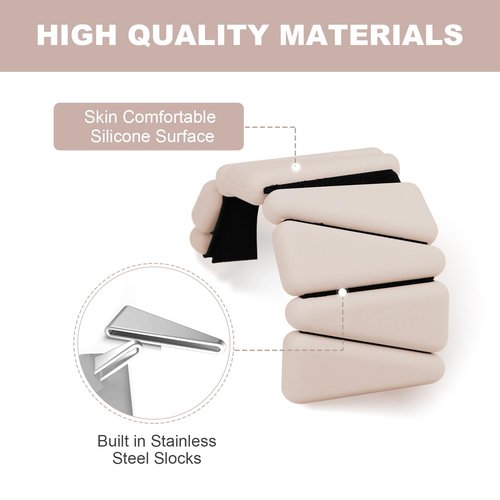 Wrist Weights Set of 2(1Lb Each), Adjustable Wrist and Ankle Weights Set for Women and Men, Wearable Silicone Wrist Bangles for Yoga, Dance, Pilates, Swimming, Cardio, Aerobics, Gym (Beige)
