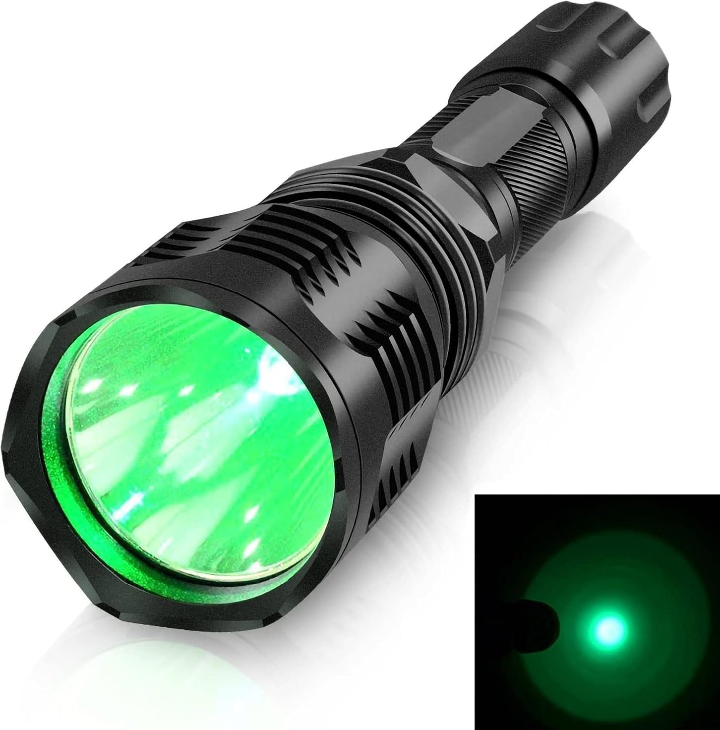 WINDFIRE WF-802 350 Lumens Tactical Green Flashlight 250 Yards Long Range Throwing LED Predator Light Coyote Hog Fox Varmint Hunting Torch with Pressure Switch & Barrel Mount