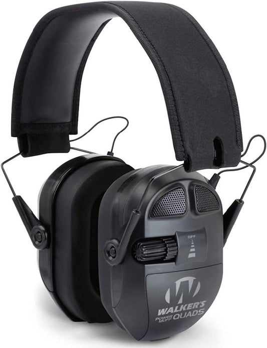 WALKER'S Ultimate Power Muff Quads - Hearing Protection Noise Reduction 26dB NRR Hunting Gun Range Shooting Electronic Earmuffs with AFT, 2 AAA Batteries Included