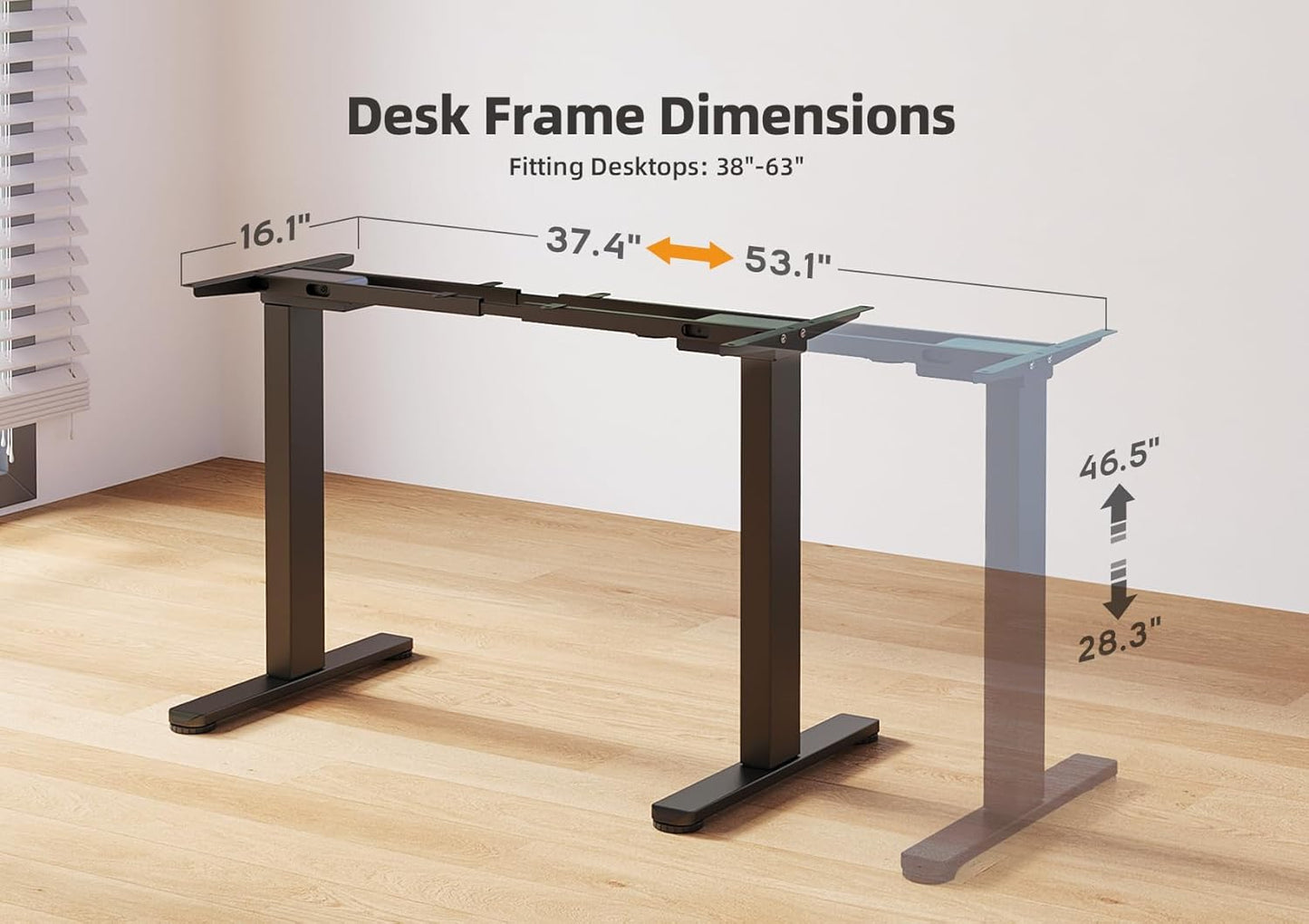 Claiks Standing Desk Frame, Electric Stand Up Desk Legs Frame Workstation Up to 63",T-Shaped Adjustable Standing Computer Desk for Home and Office, (Black Frame only)
