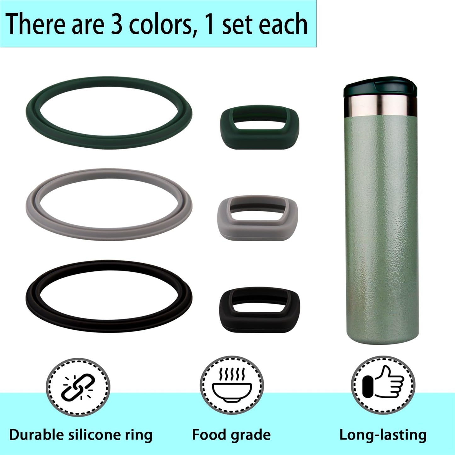 (7 Pack) ubber Seal Replacement for Stanley AeroLight Transit Bottle,Seal Gasket for Stanley AeroLight 16oz/20oz Transit Bottle Leak Proof Insulated Travel Tumbler (7, Black/Gray/Green)