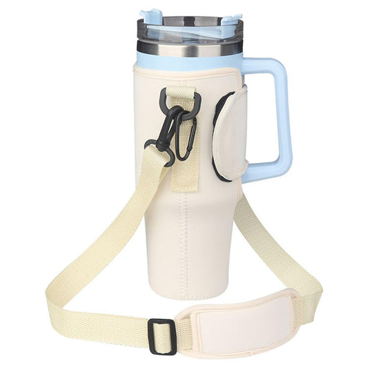 Water Bottle Carrier Bag Compatible with Stanley 40OZ Tumblers,Bottle Pouch Holder With Adjustable Shoulder Hand Strap, Water Bottle Accessories for Gym Outdoor Sports Hiking Travel Camping,Beige