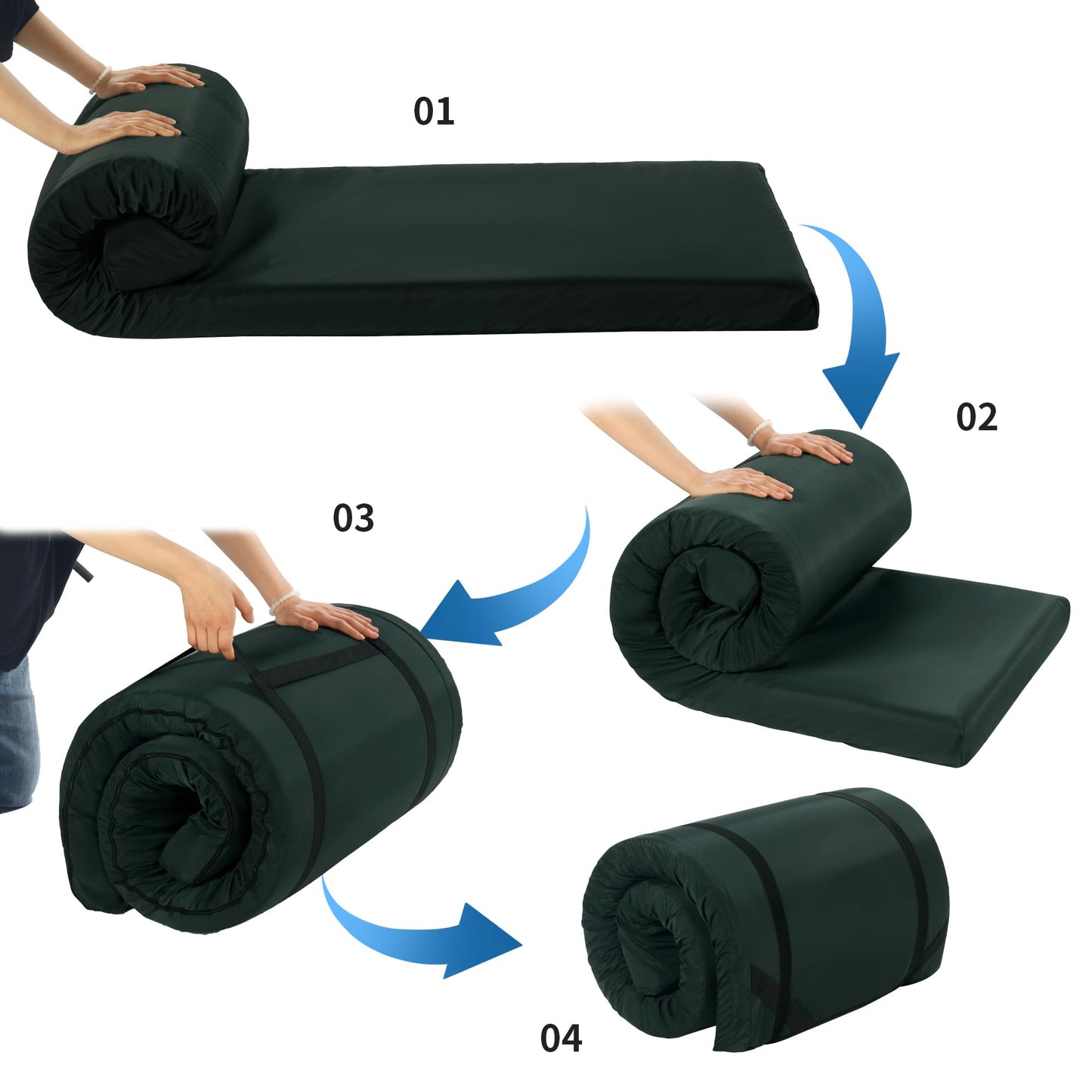 HOMBYS Waterproof Memory Foam Camping Mattress for Outdoor Sleeping, Roll Up Porable Oxford Cloth Cover Camping Mattress Pad Mat for Travel Truck Bed Tent (Green, Single-75"x30"x3")