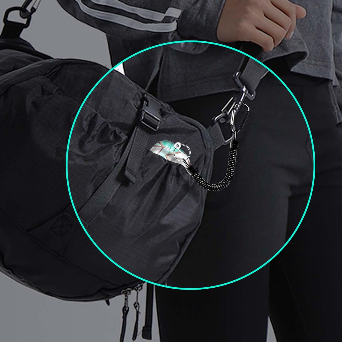 Hekodonk Flexible Anti-Lost Spring Coil Leash Cord Safety Ropes Retractable Lines Elastic Wrist Band with Stainless Steel Snap Hook Keychain Ring Carabiner,Black