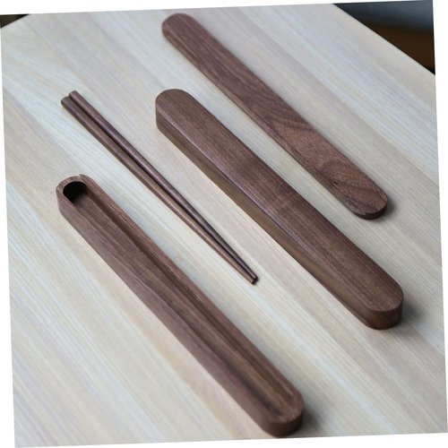 SHOWERORO Solid Wood Chopsticks Box With Case - Travel Silverware Holder for Camping, Outdoor, Student Use - Black Walnut Fork Included