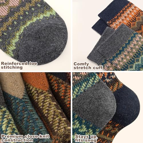 Womens Socks 5 Pairs Warm Merino Wool Socks for Women Thermal Boot Crew Lightweight Gifts Size 9-11