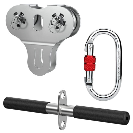 Fologtoo Zipline Pulley, Heavy Duty 304 Stainless Steel Zipline Trolley with Handle for 1/4" to 3/8" Cable, Tandem Speed Double Pulley for Backyard Zip Line, Hauling, Rigging and Commercial Purposes