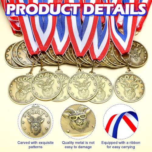 60 Pcs Goat Medals Bulk with Neck Ribbons Award Medals for Sports & Events