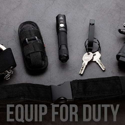 TH2C Tactical Flashlight Holster Metal Belt Clip & TKH-S1 Stealth Keychain Ring for Duty Belt Pouch Stretchable Holder for Police Military Security Belt