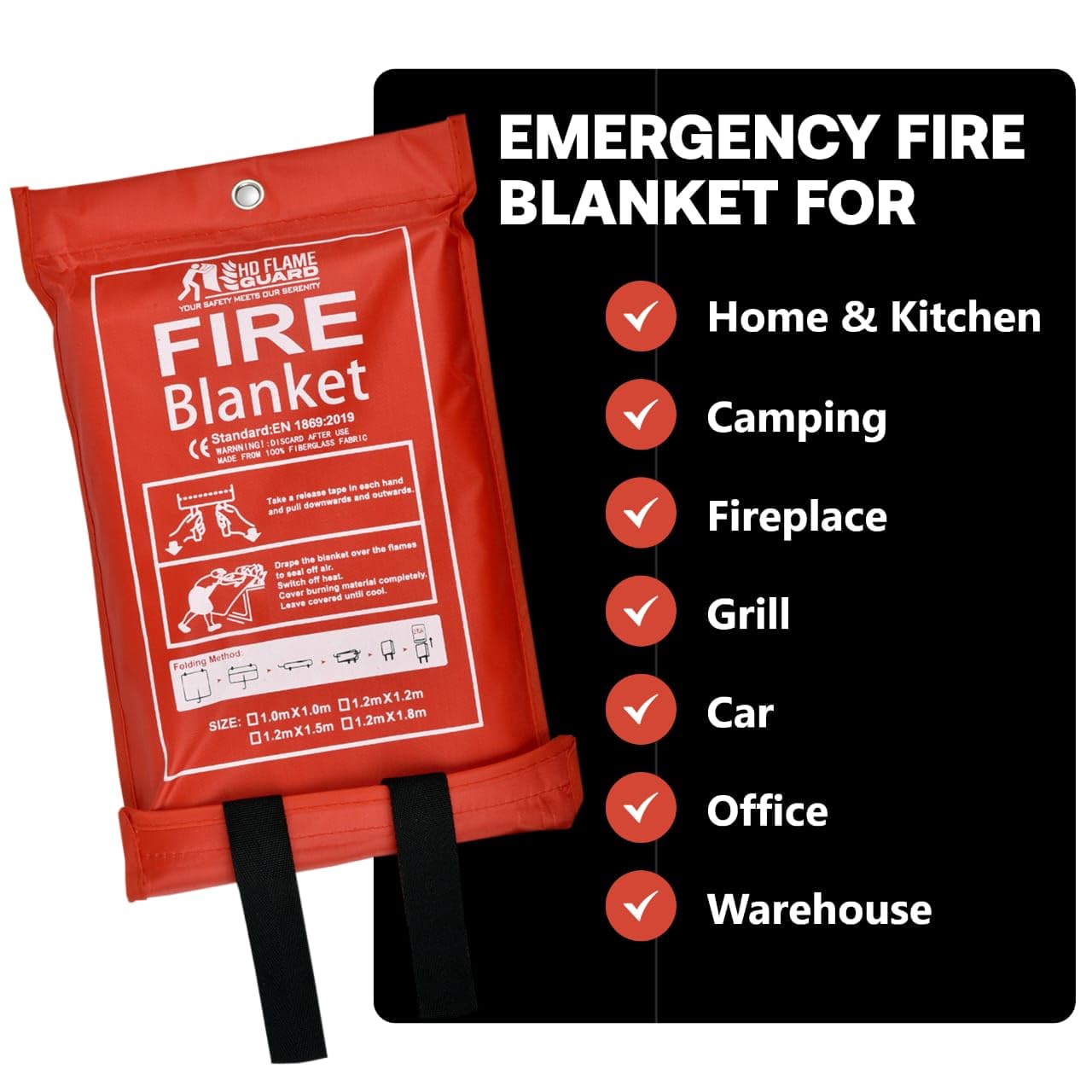 HD FLAME GUARD Comprehensive Fire Safety Kit | 2 Fire RED Blankets, Goggles, Hooks, Gloves | 40x40 INCH Size | Convenient Alternative to Bulky Extinguishers | Ensure Safety Effortlessly