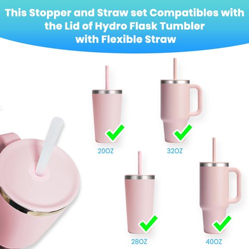 BOSORIO 11pcs Spill Stoppers and Straws Comppatible with Hydroflask Tumbler, Replacement Straw Accessories for Hydro Flask Tumbler 20oz, 28oz, 32oz, 40oz, Fits Most Straws(Pink