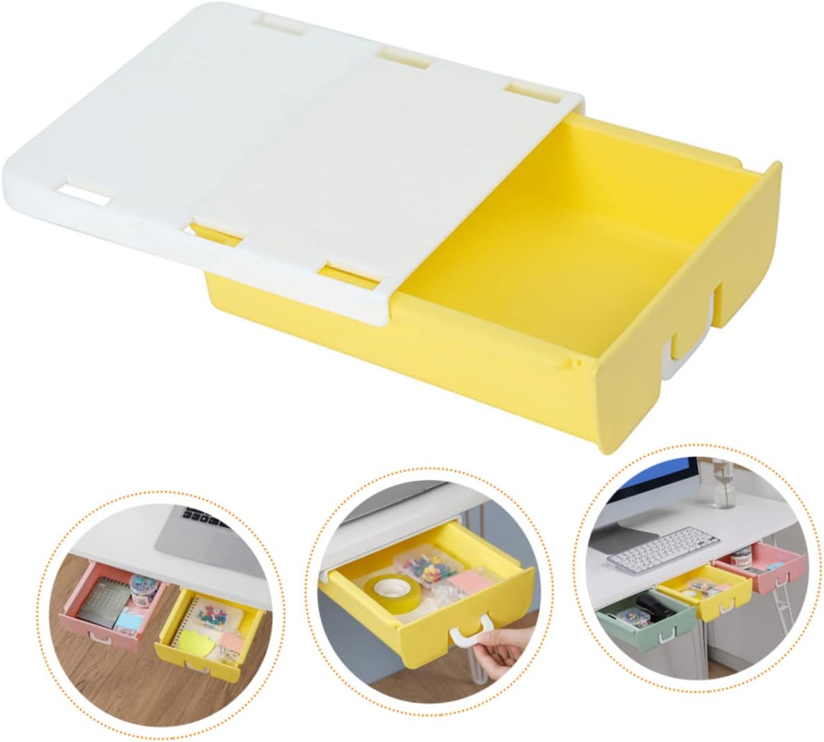 Homoyoyo Drawer Storage Box Hidden under Desk Organizer Smooth Surface Easy to Pull Holds Pencils Erasers Kitchen Items Jewelry