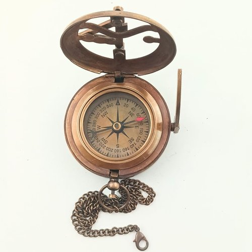 Brass Sundial Compass in Leather Case - Nautical Gifts for Men, Antique Sailing Anniversary Gadget for Him, Unusual Unique Nautical Decor, Naval Maritime Pocket Watch Clock (Brown Antique Compass)