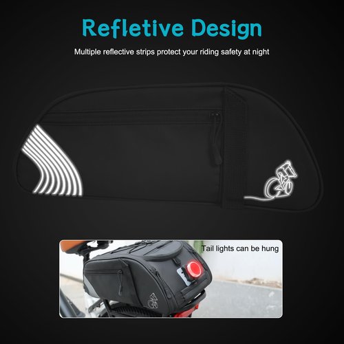 YEEGO DIRECT Bike Rack Bag, 14L Expandable Capacity Bike Bags for Bicycles Rear Rack,Waterproof Bike Trunk Bag, Bike Panniers Reflective Design, Crossbody Shoulder Bag for Commuting Outings