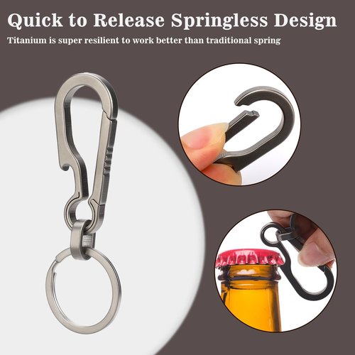 COMNICO Carabiner Keychain Clip Titanium Alloy Minimalist Key Chains Metal Bottle Opener Belt Spring Snap Key Hook Quick Release for Outdoor Camping