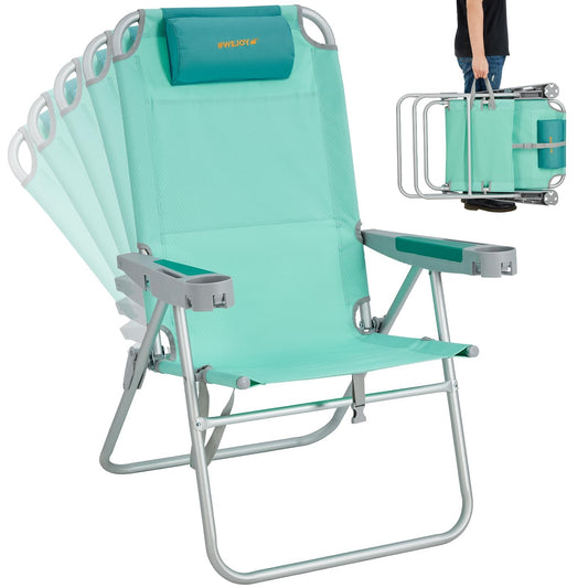 #WEJOY Beach Chairs for Adults Aluminum HeavyDuty Folding Reclining Beach Chair with 5 Positions for Outdoor Lawn, Support 300LBS Portable Camping Chair with Headrest,Cup Holder and Bottle Opener