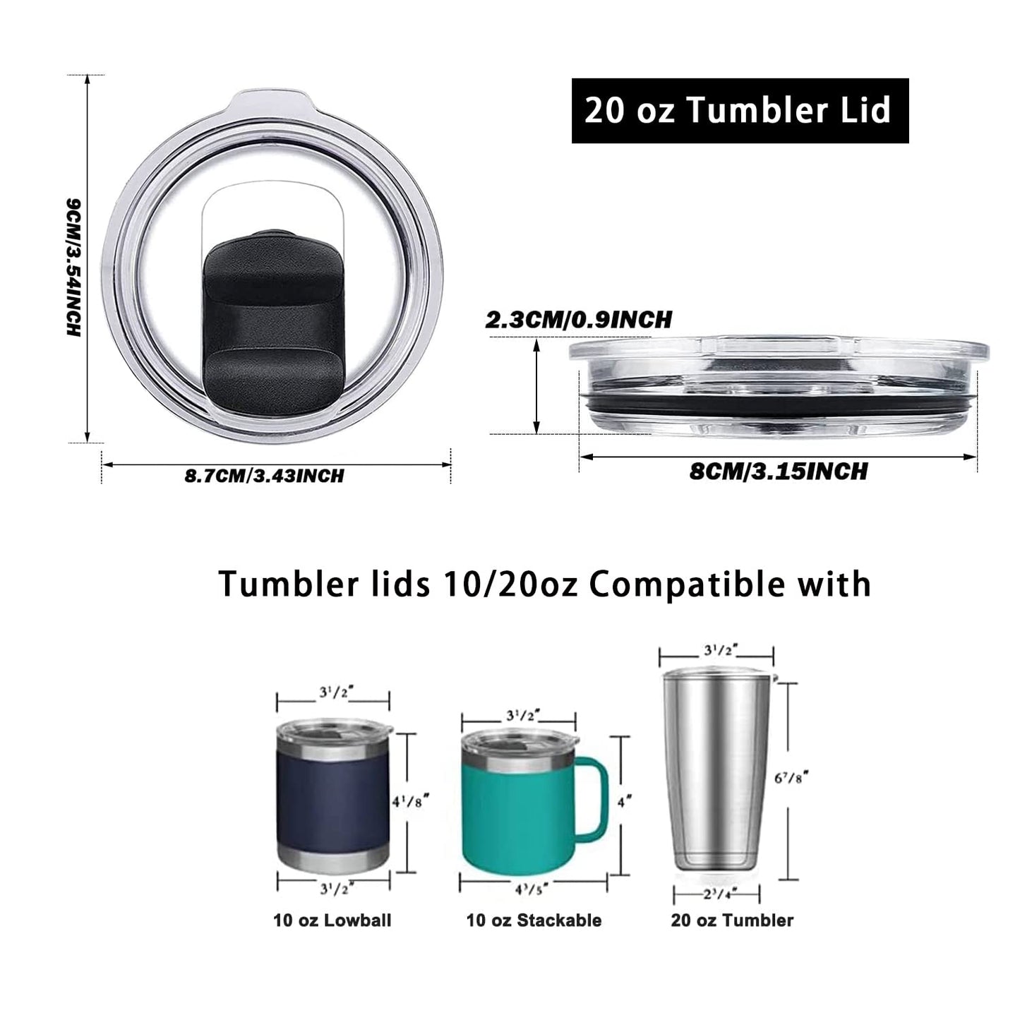 20 oz Magnetic Spill Proof Tumbler Lid - Compatible With Yeti Rambler replacement lid, zark Trail,Old Style Rtic Replacement Lid (2 Pack)