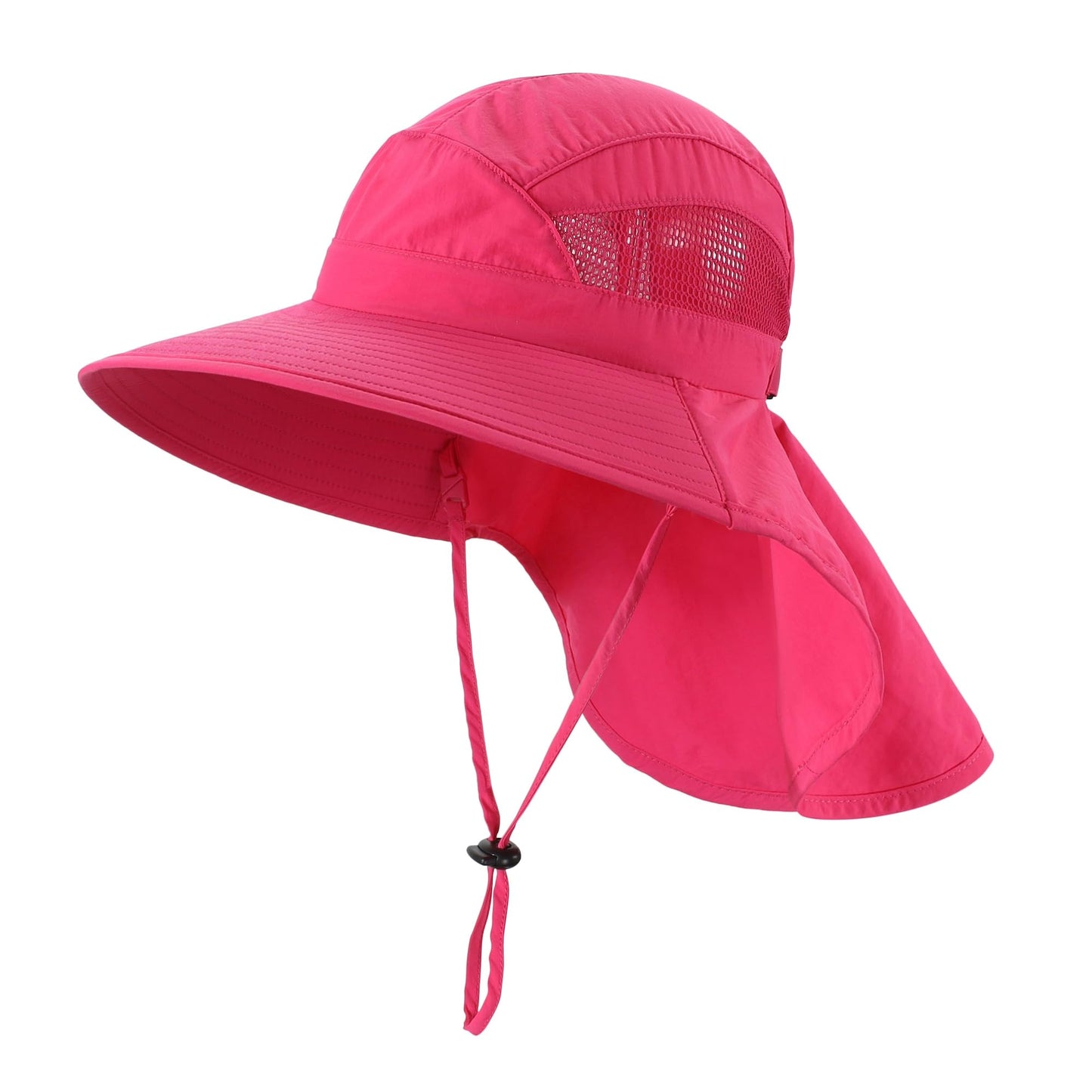 Home Prefer UPF50 Wide Brim Kids Sun Hat Neck Flap Girls Sun Protection Beach Hat Hot Pink Large