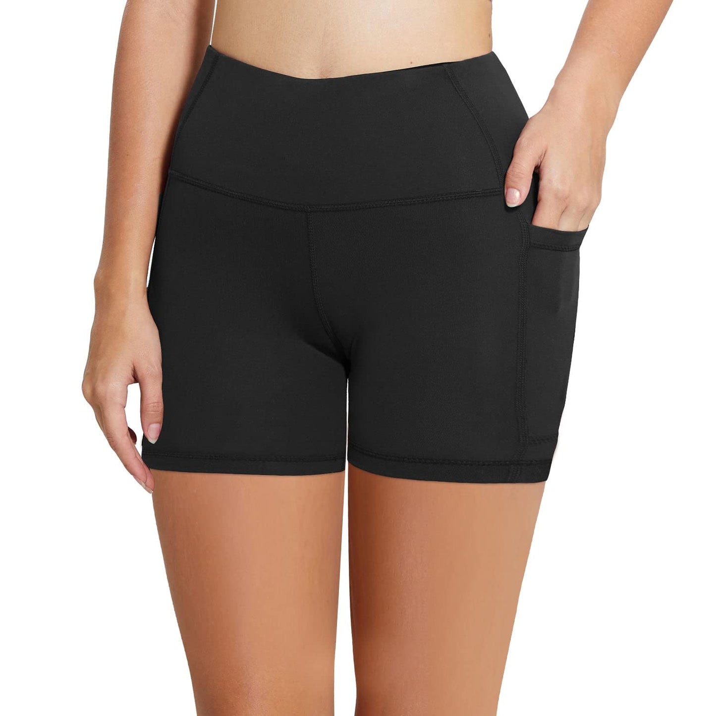 baleaf Biker Shorts for Women 5" Workout Yoga Gym Spandex Running Volleyball Compression Tummy Control Short with Pockets Black XXXL