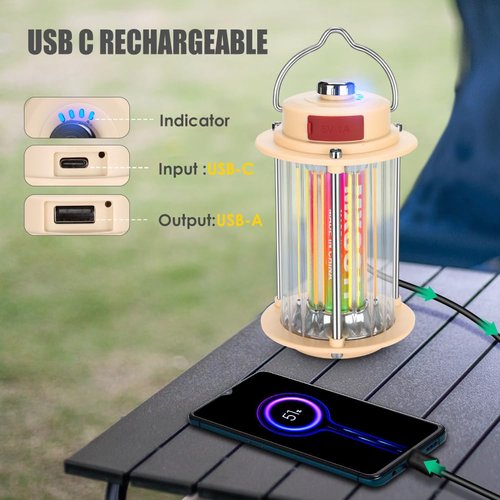 UniqueFire Small Camping Lantern Rechargeable Lanterns 2100 LM 3 Modes Dimmable Portable Electric Hurricane Lamp Hands-Free Flashlight Lantern,Tents Battery LED Lanterns for Power Outages with Bracket