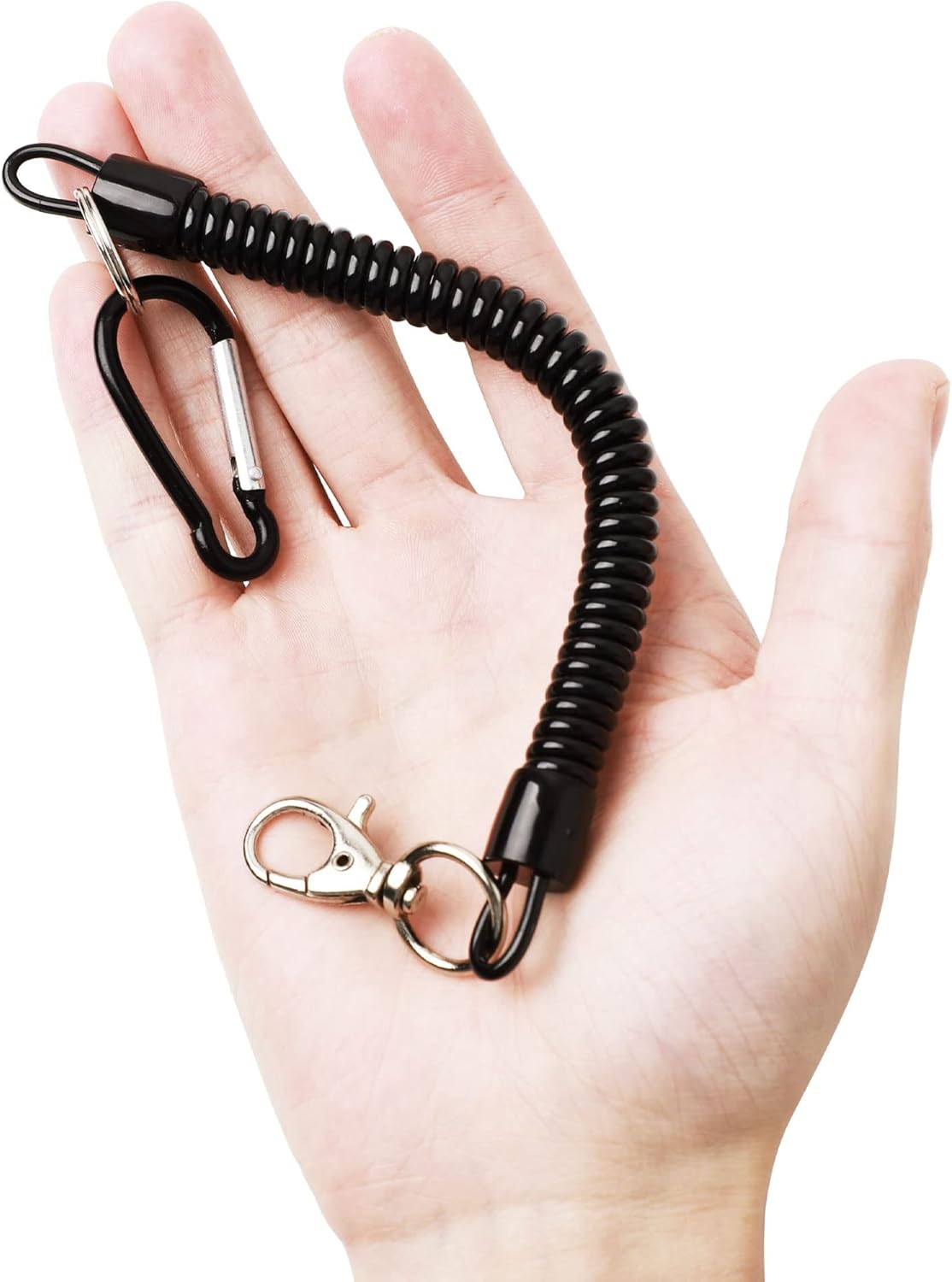 uxcell Spiral Fishing Lanyard, Retractable Safety Coiled Cord Lanyard with Lobster Clasp, Elastic Spring Coil Rope Strap Leash for Fishing, Climbing, Boating, Pliers Tool, 1 Pcs