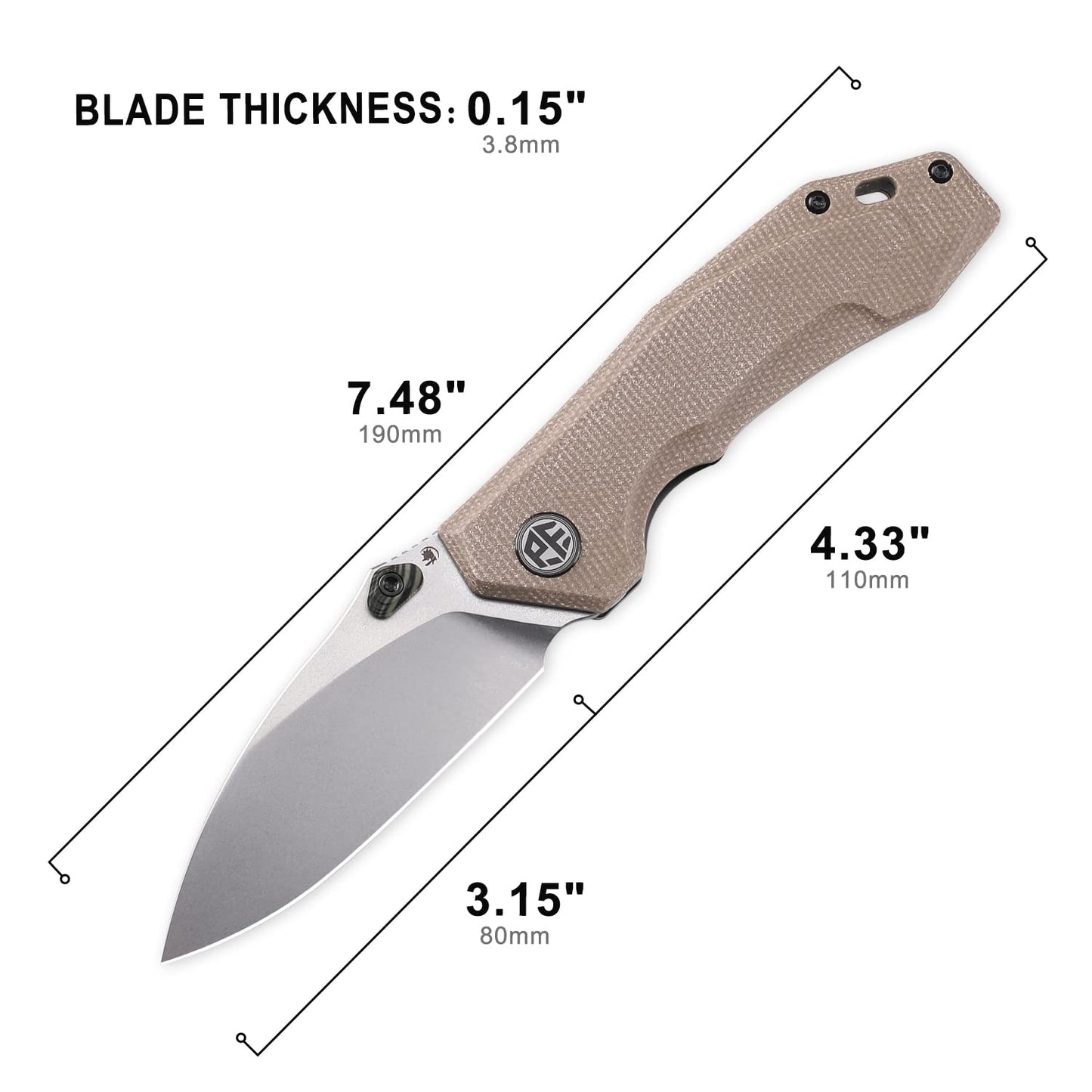 Petrified fish PFP04 Havrog,3.15" K110 Stonewashed Blade, 127g Micarta Handle Liner lock Folding knife (Stonewashed, Khaki)
