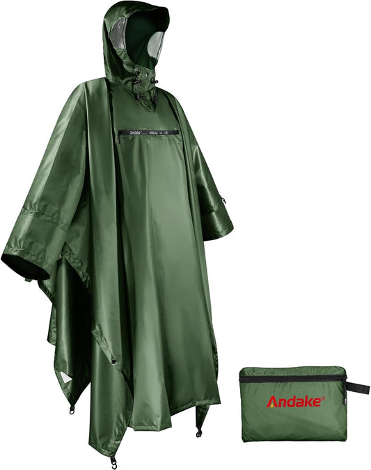 Andake Waterproof Rain Poncho for Adults Unisex,230T Ripstop Polyester,Raincoat Gear with Transparent Viewing Window Outdoors