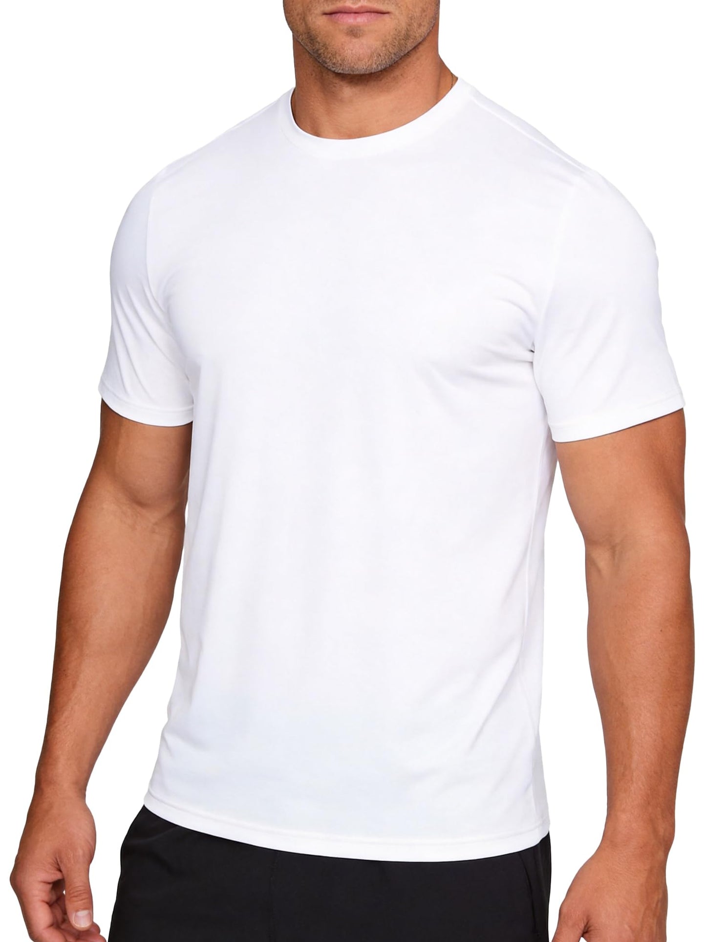 YumiDay Men's Dry Fit Workout Shirt, 4-Way Stretch Short Sleeve Gym Tee, High Elasticity Moisture Wicking Athletic Top for Running, Weightlifting & Training(White/02,L)