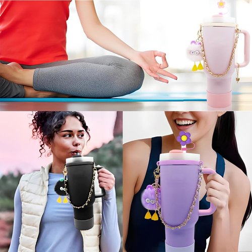 LEISENOR Cup Accessories Set for Stanley Cup 40oz & 30oz Tumbler, Including Water Bottle Handle Strap, Silicone Cup Boot, Silicone Straw Cover, Keychain Charms