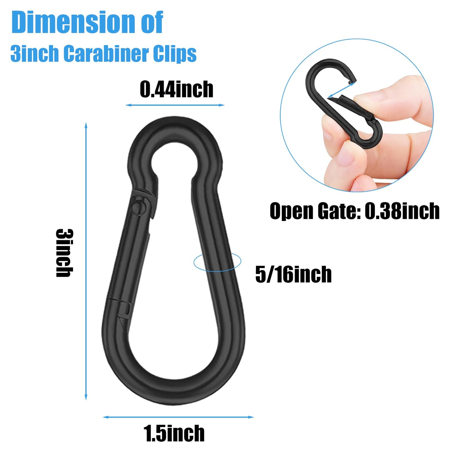 AODESTINY 50PCS 3" Black Spring Snap Hook, Heavy Duty Spring Snap Carabiner Clip for Swing and Gym, 500lbs Capacity Quick Links Carabiner Clips for Hammock, Camping, Hiking, Water Bottle & Backpack