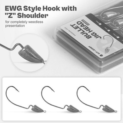 OJYDOIIIY Weedless Darter Swimbait Jig Heads, Bullet Style Weighted EWG Offset Hooks, 3/8oz - 12Pack