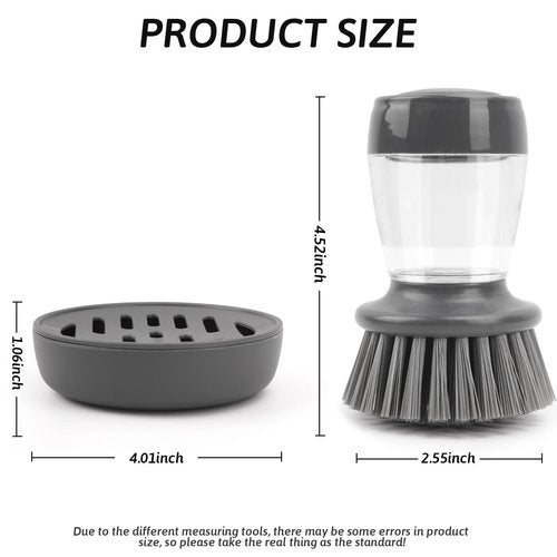 Palm Dish Brush with Soap Draining Tray Dispenser Kitchen Scrub Brush for Kitchen Dishes Pots Pans Sink Cleaning