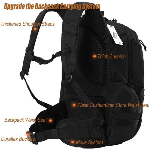 R.SASR 35L motorcycle backpack, black tactical backpack, Military Backpack (2.0 black)