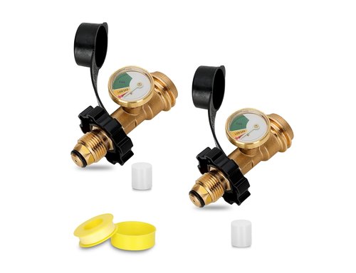 GHAKUTB Universal Propane Tank Gauge & Adapter for 100 lb & 20 lb Tanks | Dual-Fit Pol to Qcc1 Connector | LP Gas Gauge with Solid Brass Construction (Fuel Level Indicator, Type 1/New-Old Connection)