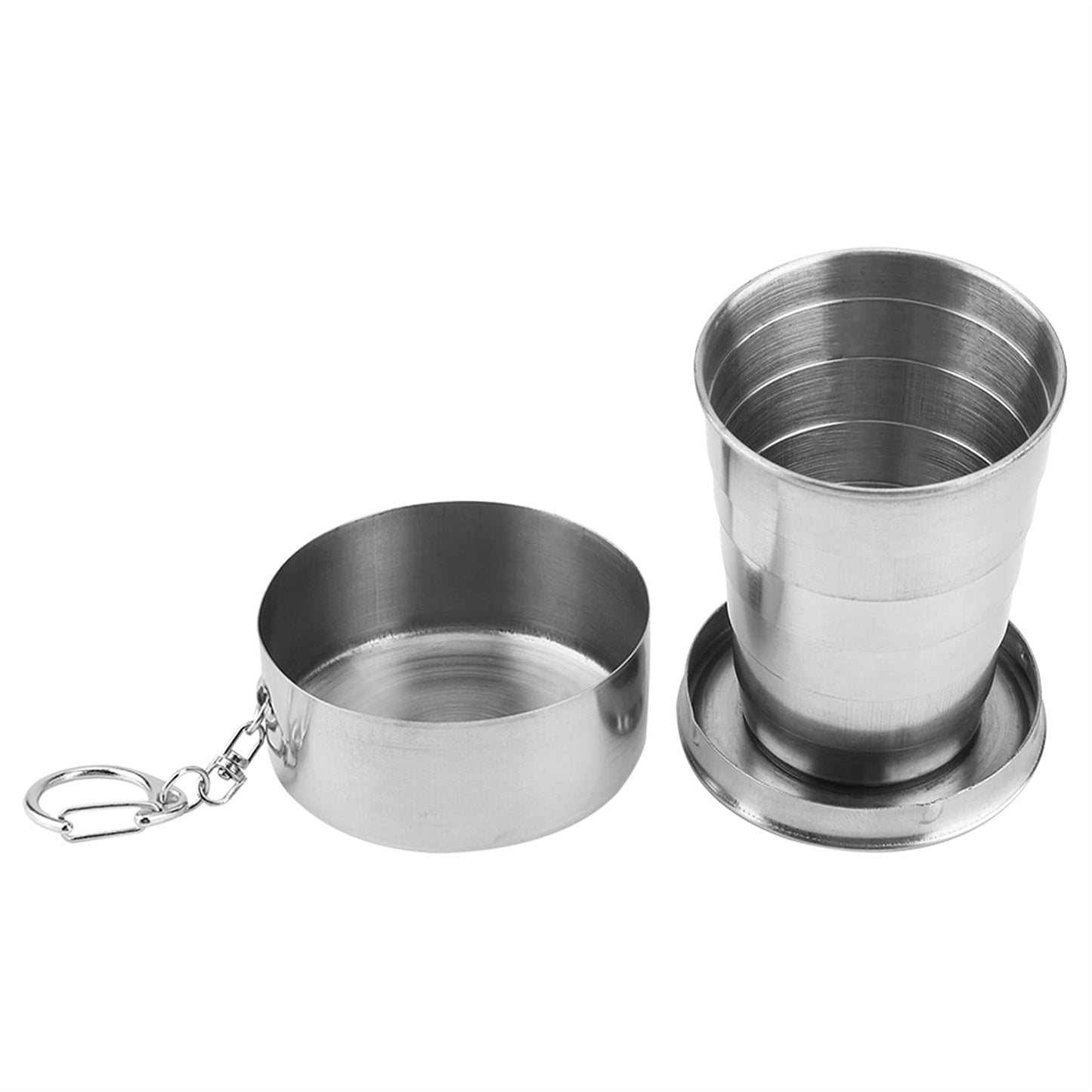 Stainless Steel Collapsible Cup, Camping Folding Cup Retractable Travel Mug with Lid Keychain Portable Drinking Outdoor Demountable Stackable Expandable Protective Cap for Hiking Picnic Coffee(S)