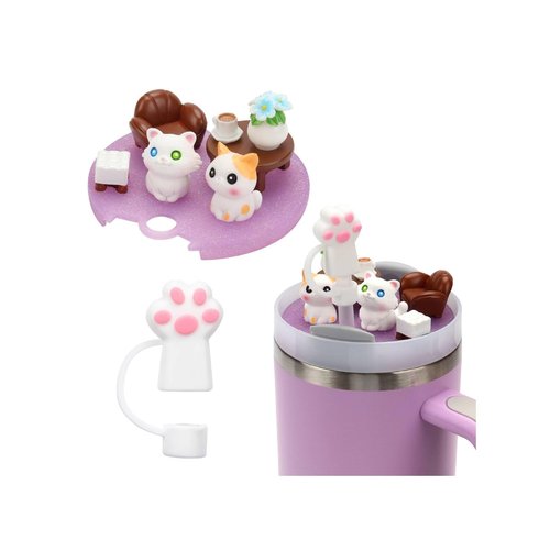 Stanley Cup Lid Accessories for 40oz H2.0, Topper Decoration Charms with Silicone Straw Cover, Cute Tumbler Accessories