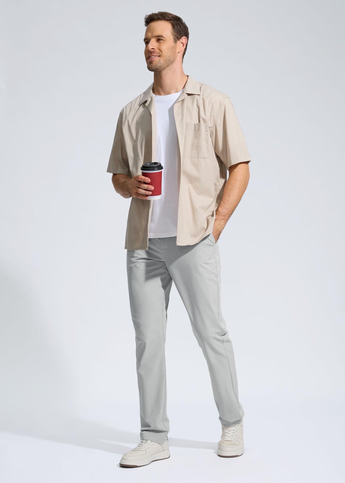Pudolla Men's Golf Pants Mens Dress Pants Stretch Work Pants 30 Lightweight Quick Dry Slacks Casual Trousers with Pockets(Bright Gray 38Wx30L)