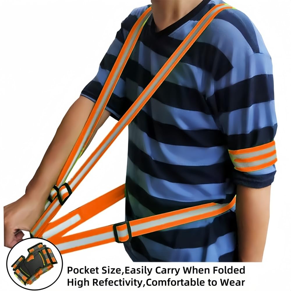 Accfore Reflective Safety Vest Set of 6,High Visibility Vest Adjustable Straps,Safety Reflective Gears for Walking,Running,Outdoor Jogging,Cycling,Workers(Orange)
