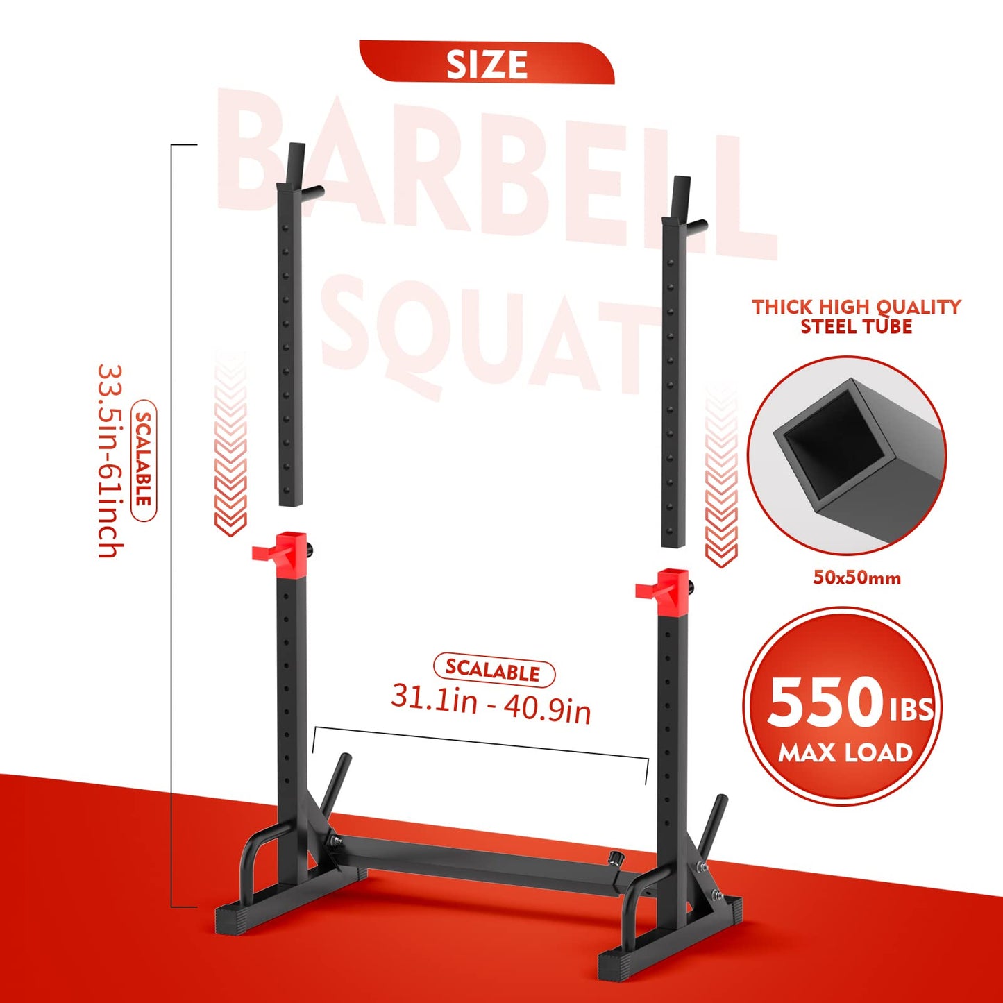 FONBEAR Squat Rack, Barbell Rack, Bench Press 550 LBS Max Load Adjustable Squat Rack Stand Multi-Function Weight Lifting Home Gym - Great for Beginners and Professional Use