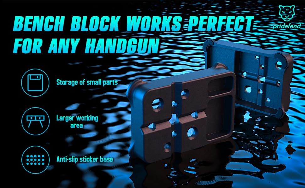 Pridefend Bench Block, Universal Armorers Block, Upgraded Larger Stable Bench Block,Made with Non Marring Materials for Glock and Other Guns
