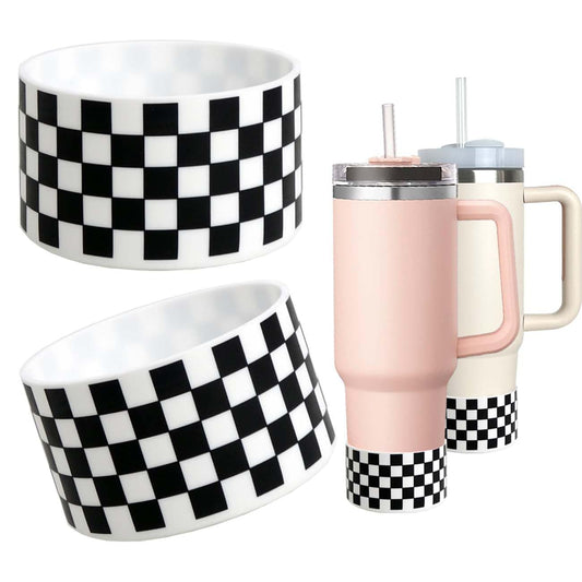 GENLEAS 2 PCS Checkered Pattern Protective Silicone Boot Cover for Stanley Cup 20oz-40oz, for Hydro Flask Water Bottle 12oz-24oz, Anti-Slip Sleeve for Bottles/Tumblers with 2.88-2.97in Bottom