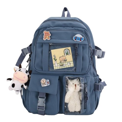 PIardi Cute backpack with accessories kawaii Large Capacity Aesthetic backpack (Blue)