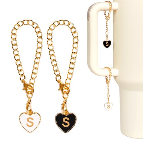 ChicMart Initial Name ID Personalized Handle Charm for Stanley Cup, 2PCS Metal Charm Accessories(S)