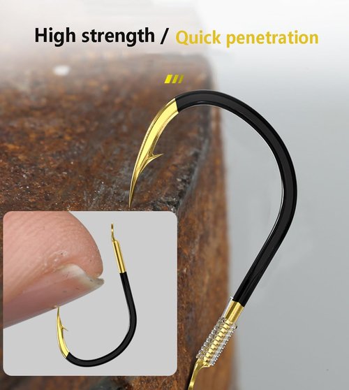 Dyxssm Small Fishing Hooks with Line, Pre Tied Tiny Fishing Hook on Nylon Line (Pack of 20) (Black Gold, 6# (7.7lb-11lb))