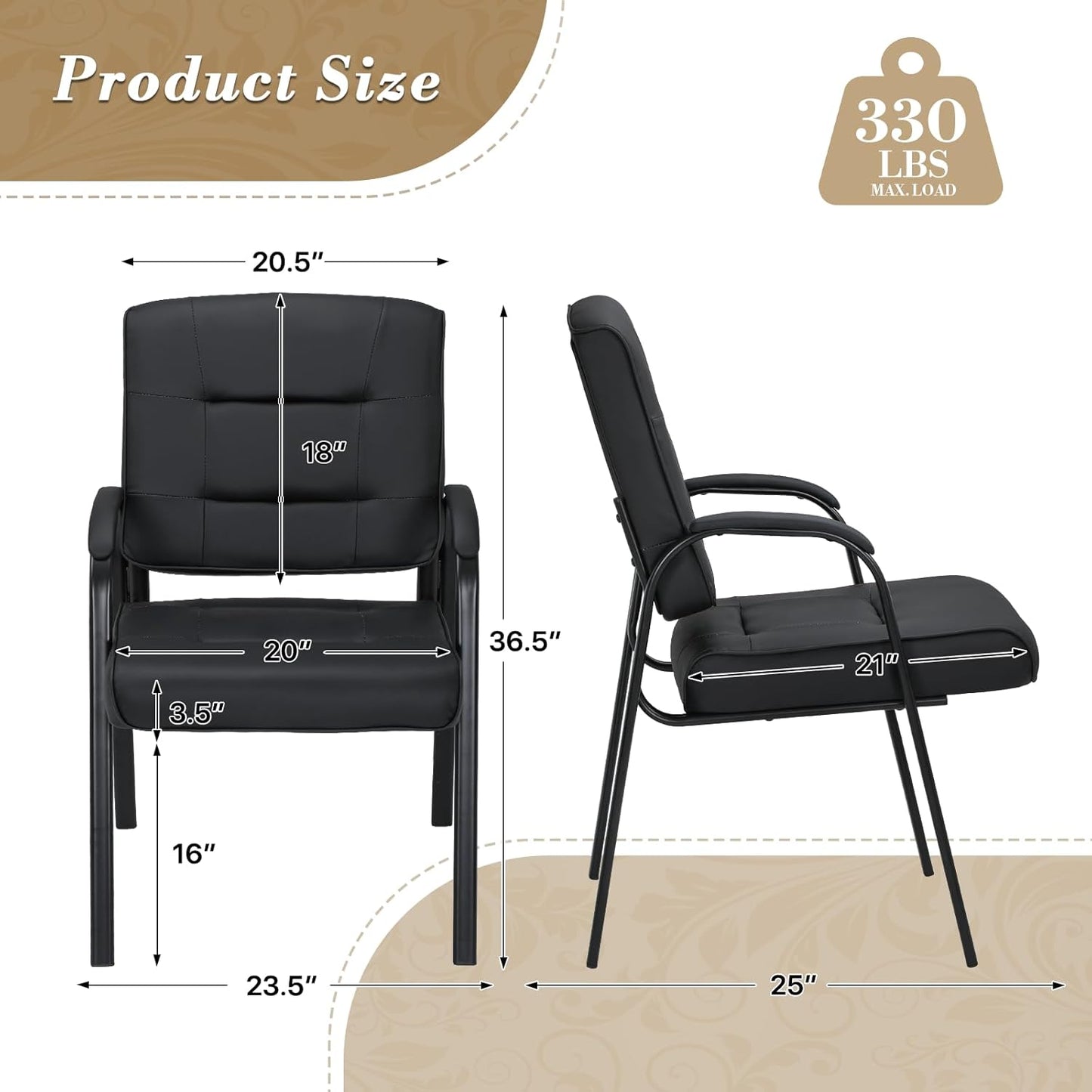 Athena Collection Desk Chairs No Wheels Set of 2, Office Guest Chairs with Sled Base Mesh Back Armrest, Side Reception Armchairs for Reception Conference Waiting Room, Black