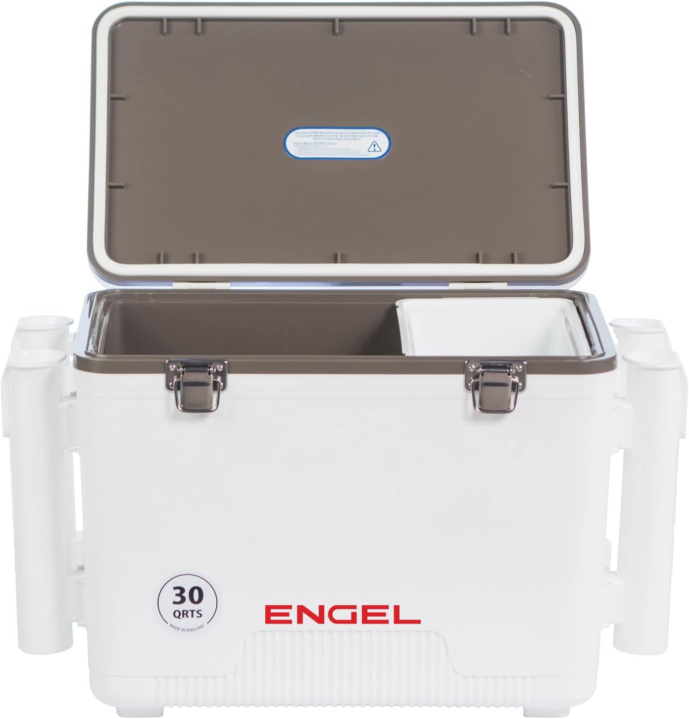 Engel UC30 30qt Leak-Proof, Air Tight, Fishing Drybox Cooler with Built-in Fishing Rod Holders, Also Makes The Perfect Hard Shell Lunchbox for Men and Women in White