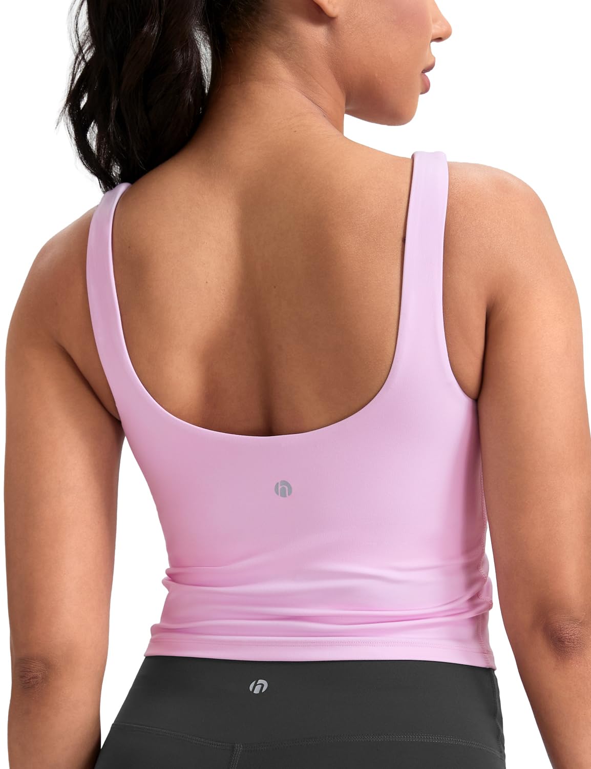 HeyNuts Zeal Bra Womens Scoop Neck Longline Sports Bras, U Back Medium Impact Wirefree Workout Athletic Running Basic Gym Yoga Crop Tank Tops Padded Camisole with Built in Bras Gossamer Pink M